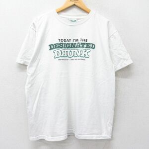 XL/古着 半袖 ビンテージ Tシャツ メンズ 90s DESIGNATED DRUNK コットン クルーネック USA 白 ホワイト 23aug23 中古