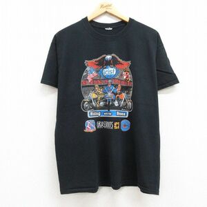 L/古着 半袖 ビンテージ Tシャツ メンズ 00s バイク ワシ ポリス 企業広告 クルーネック 黒 ブラック 23sep08 中古