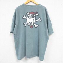 XL/古着 半袖 Tシャツ メンズ 犬 海賊 大きいサイズ コットン クルーネック 薄緑 グリーン 23apr05 中古_画像1