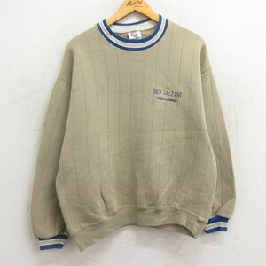 L/古着 ジャージーズ 長袖 スウェット メンズ 90s ニューオーリンズ クルーネック ベージュ カーキ 23sep14 中古 スエット トレーナー