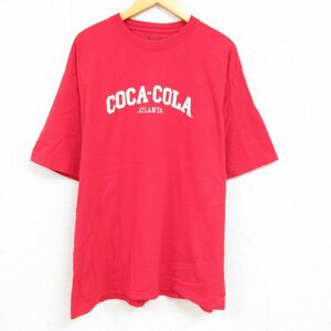 XL/古着 半袖 Tシャツ メンズ コカコーラ 刺繍 大きいサイズ コットン クルーネック 赤 レッド 23may16 中古