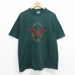 XL/古着 ヘインズ 半袖 ビンテージ Tシャツ メンズ 90s エンブレム MATCHLESS LONDON コットン クルーネック 濃緑 グリーン 23sep11 中