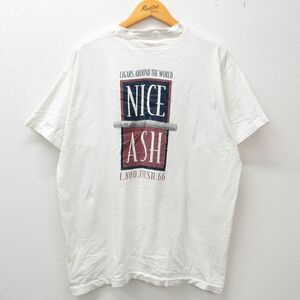 XL/古着 半袖 ビンテージ Tシャツ メンズ 90s 葉巻 タバコ コットン クルーネック 白 ホワイト 23mar17 中古