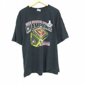 XL/古着 半袖 Tシャツ メンズ NHL シカゴブラックホークス 大きいサイズ コットン クルーネック 黒 ブラック アイスホッケー 23jun02