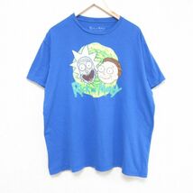 XL/古着 半袖 Tシャツ メンズ アニメ リックアンドモーティ 大きいサイズ コットン クルーネック 青 ブルー 23may08 中古_画像1