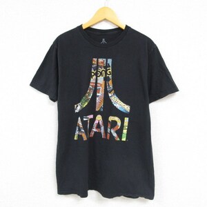 L/古着 半袖 Tシャツ メンズ ゲーム アタリ コットン クルーネック 黒 ブラック 23jun15 中古