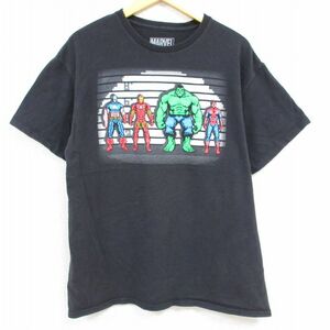 L/古着 半袖 Tシャツ メンズ マーベル アベンチャーズ アイアンマン コットン クルーネック 黒 ブラック 23apr13 中古