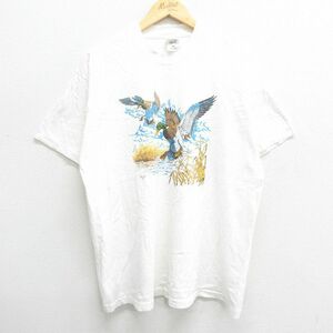 XL/古着 半袖 ビンテージ Tシャツ メンズ 00s 鳥 カモ ラグラン コットン クルーネック 白 ホワイト 23mar22 中古