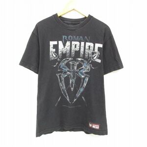 M/古着 半袖 Tシャツ メンズ ワールドプロレスリング ロマンレインズ コットン クルーネック 黒 ブラック 23jun08 中古