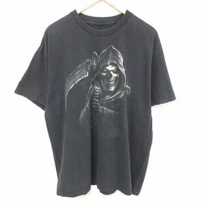 XL/古着 半袖 Tシャツ メンズ 死神 クルーネック 黒 ブラック 23jul04 中古