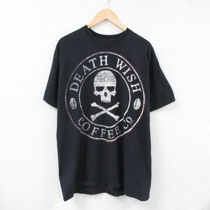 XL/古着 半袖 Tシャツ メンズ スカル コットン クルーネック 黒 ブラック 23jul06 中古