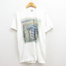 L/古着 半袖 ビンテージ ロック バンド Tシャツ メンズ 90s アーロンティッピン サイン入り コットン クルーネック 白 ホワイト 22jul2_画像1