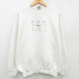 XL/古着 長袖 スウェット メンズ 90s 注射 ナース 刺繍 大きいサイズ クルーネック 白 ホワイト 23sep18 中古 スエット トレーナー ト