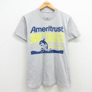 M/古着 半袖 ビンテージ Tシャツ メンズ 80s シャチ Ameritrust クルーネック グレー 霜降り 23jul21 中古