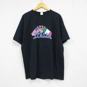 XL/古着 半袖 Tシャツ メンズ イタリア アメリカ 星条旗 コットン クルーネック 黒 ブラック 23jul06 中古