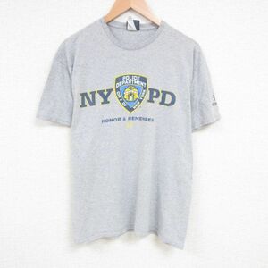 XL/古着 半袖 Tシャツ メンズ ニューヨーク警察 クルーネック グレー 霜降り 23jul03 中古