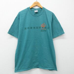 L/古着 ヘインズ 半袖 ビンテージ Tシャツ メンズ 90s クリスティアナ コットン クルーネック 青緑 23apr19 中古