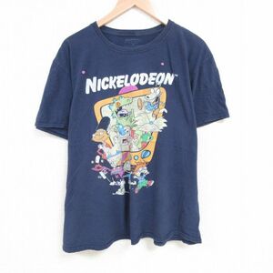 XL/古着 半袖 Tシャツ メンズ アニメ ニコロデオン ラグラッツ レプター トミー チャッキー 大きいサイズ コットン クルーネック 紺 ネ