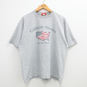 XL/古着 半袖 ビンテージ Tシャツ メンズ 00s 星条旗 セレブレートアメリカ 大きいサイズ クルーネック グレー 霜降り 23jul22 中古