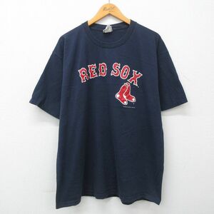 XL/古着 リー Lee 半袖 ビンテージ Tシャツ メンズ 00s MLB ボストンレッドソックス 大きいサイズ コットン クルーネック 紺 ネイビー