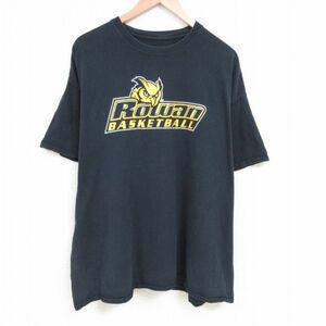 XL/古着 半袖 Tシャツ メンズ ローワン バスケットボール 大きいサイズ クルーネック 黒 ブラック 23jul17 中古