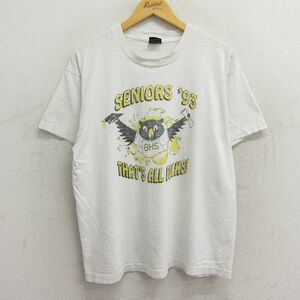 XL/古着 半袖 ビンテージ Tシャツ メンズ 90s フクロウ SENIORS クルーネック 白 ホワイト 23jul26 中古