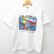 L/古着 半袖 ビンテージ Tシャツ メンズ 90s アラスカ プリンセスクルーズ コットン クルーネック 白 ホワイト 23aug01 中古_画像1