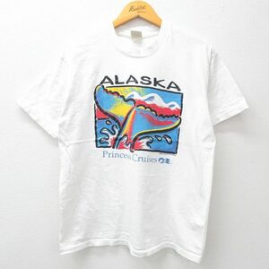 L/古着 半袖 ビンテージ Tシャツ メンズ 90s アラスカ プリンセスクルーズ コットン クルーネック 白 ホワイト 23aug01 中古