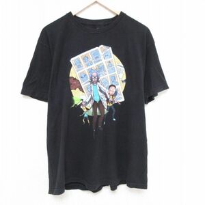 XL/古着 半袖 Tシャツ メンズ アニメ リックアンドモーティ 大きいサイズ コットン クルーネック 黒 ブラック 23jul11 中古