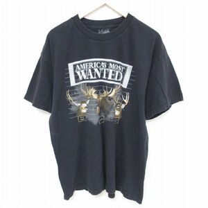 XL/古着 半袖 Tシャツ メンズ シカ コットン クルーネック 黒 ブラック 23aug01 中古