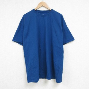 XL/古着 ラッセル 半袖 Tシャツ メンズ 無地 大きいサイズ コットン クルーネック 青 ブルー 23aug02 中古