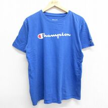 XL/古着 チャンピオン champion 半袖 ブランド Tシャツ メンズ ビッグロゴ クルーネック 青 ブルー 23jun23 中古_画像1