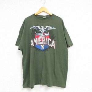 XL/古着 半袖 Tシャツ メンズ 鳥 アメリカ 大きいサイズ コットン クルーネック 緑 グリーン 23jun22 中古