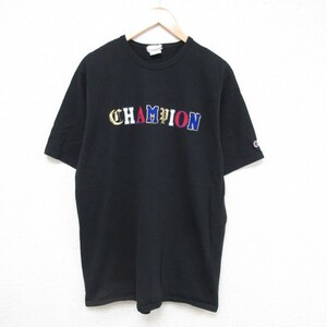 XL/古着 チャンピオン Champion 半袖 ブランド Tシャツ メンズ ビッグロゴ コットン クルーネック 黒 ブラック 23jun01 中古