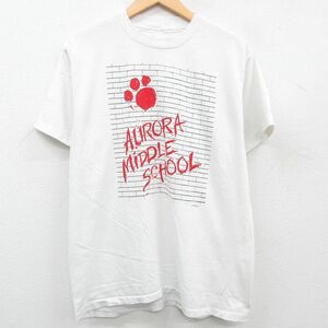 L/古着 半袖 ビンテージ Tシャツ メンズ 90s AURORA MIDDLE SCHOOL クルーネック 白 ホワイト 23aug22 中古