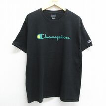 L/古着 チャンピオン champion 半袖 ブランド Tシャツ メンズ ビッグロゴ クルーネック 黒 ブラック 23aug26 中古_画像1