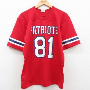 XL/ old clothes low ring s short sleeves Vintage football T-shirt men's 80s NFL new England pei Trio tsuV neck red other red 