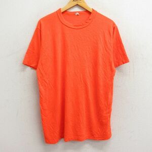 XL/古着 半袖 ビンテージ Tシャツ メンズ 80s 無地 大きいサイズ コットン クルーネック オレンジ 23aug21 中古