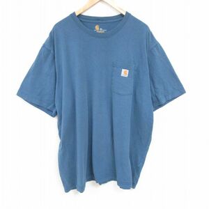 XL/古着 カーハート Carhartt 半袖 ブランド Tシャツ メンズ 胸ポケット付き 大きいサイズ コットン クルーネック 紺 ネイビー 23aug17