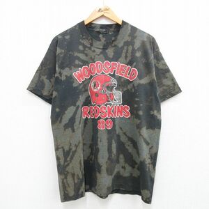 XL/古着 スクリーンスターズ 半袖 ビンテージ Tシャツ メンズ 80s NFL ワシントンレッドスキンズ クルーネック 黒系 ブラック ブリーチ