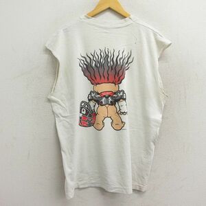 XL/古着 ビンテージ ノースリーブ Tシャツ メンズ 90s BUTT MAKED フットボール 大きいサイズ コットン クルーネック 白 ホワイト spe