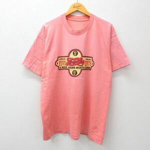 XL/古着 半袖 ビンテージ Tシャツ メンズ 90s FIVE CENTS ペプシコーラ クルーネック ピンク 23aug28 中古