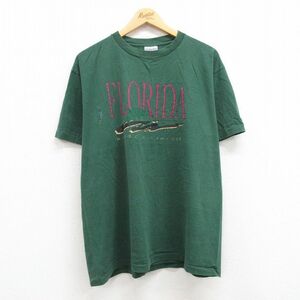 XL/古着 半袖 ビンテージ Tシャツ メンズ 90s フロリダ コットン クルーネック 緑 グリーン 23aug26 中古