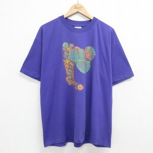 XL/古着 ヘインズ 半袖 ビンテージ Tシャツ メンズ 90s 貝柄 クルーネック 紫 パープル 23sep04 中古