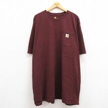 XL/古着 カーハート 半袖 ブランド Tシャツ メンズ 胸ポケット付き 大きいサイズ ロング丈 コットン クルーネック エンジ 23jun01 中古_画像1