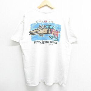 XL/古着 半袖 ビンテージ Tシャツ メンズ 00s ダイバードッグ 犬 コットン クルーネック 白 ホワイト 23aug28 中古