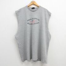 XL/古着 ラルフローレン ポロジーンズ ブランド ノースリーブ Tシャツ メンズ 00s ビッグロゴ 大きいサイズ クルーネック グレー 霜降_画像1