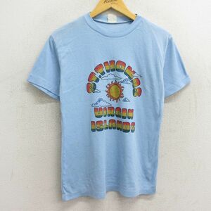 M/古着 半袖 ビンテージ Tシャツ メンズ 80s 太陽 セントトーマス クルーネック 薄紺 ネイビー 23mar23 中古