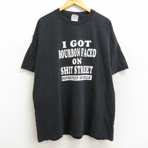 XL/古着 半袖 ビンテージ Tシャツ メンズ 00s バーボン ストリート 大きいサイズ コットン クルーネック 黒 ブラック 23mar14 中古