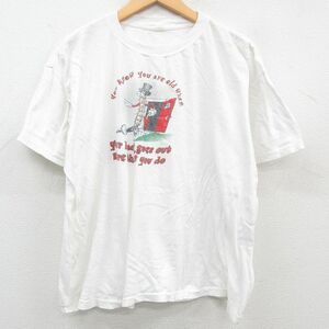 XL/古着 半袖 ビンテージ Tシャツ メンズ 90s メッセージ 大きいサイズ クルーネック 白 ホワイト 23may09 中古